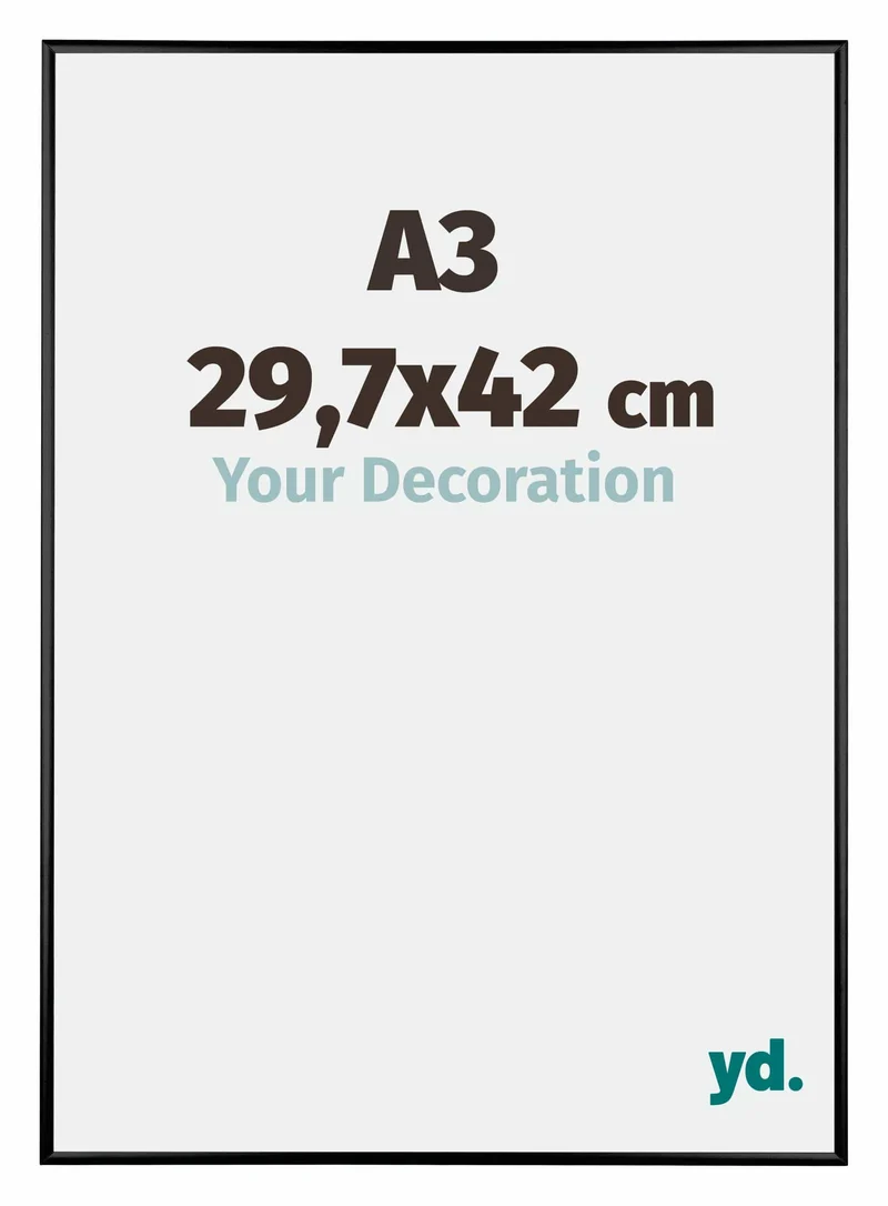 Bilderrahmen A3 - 29,7x42 cm - DIN A3 Schwarz Hochglanz - Aluminium - Kent