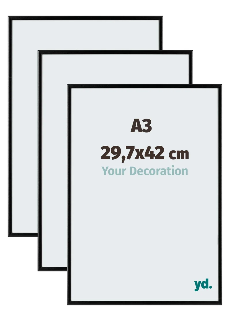 Bilderrahmen A3 - 29,7x42 cm - DIN A3 Schwarz - 3 Stück - Aluminium - Aurora