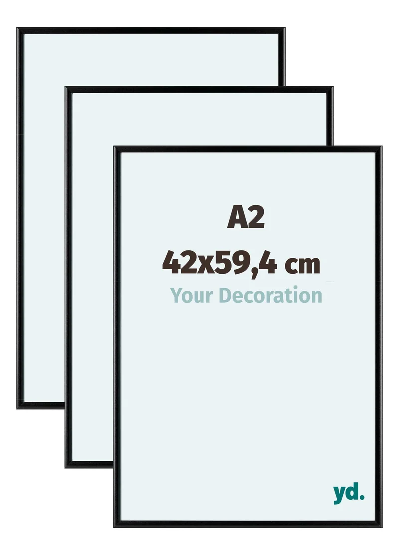 Bilderrahmen A2 - 42x59,4 cm - DIN A2 Schwarz - 3 Stück - Aluminium - Aurora