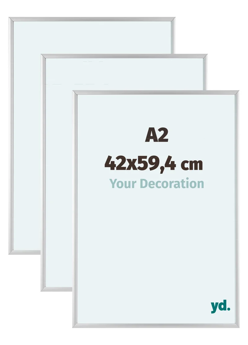 Bilderrahmen A2 - 42x59,4 cm - DIN A2 Silber - 3 Stück - Aluminium - Aurora