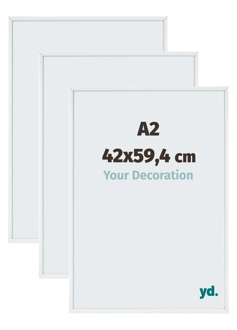 Bilderrahmen A2 - 42x59,4 cm - DIN A2 Weiss - 3 Stück - Aluminium - Aurora