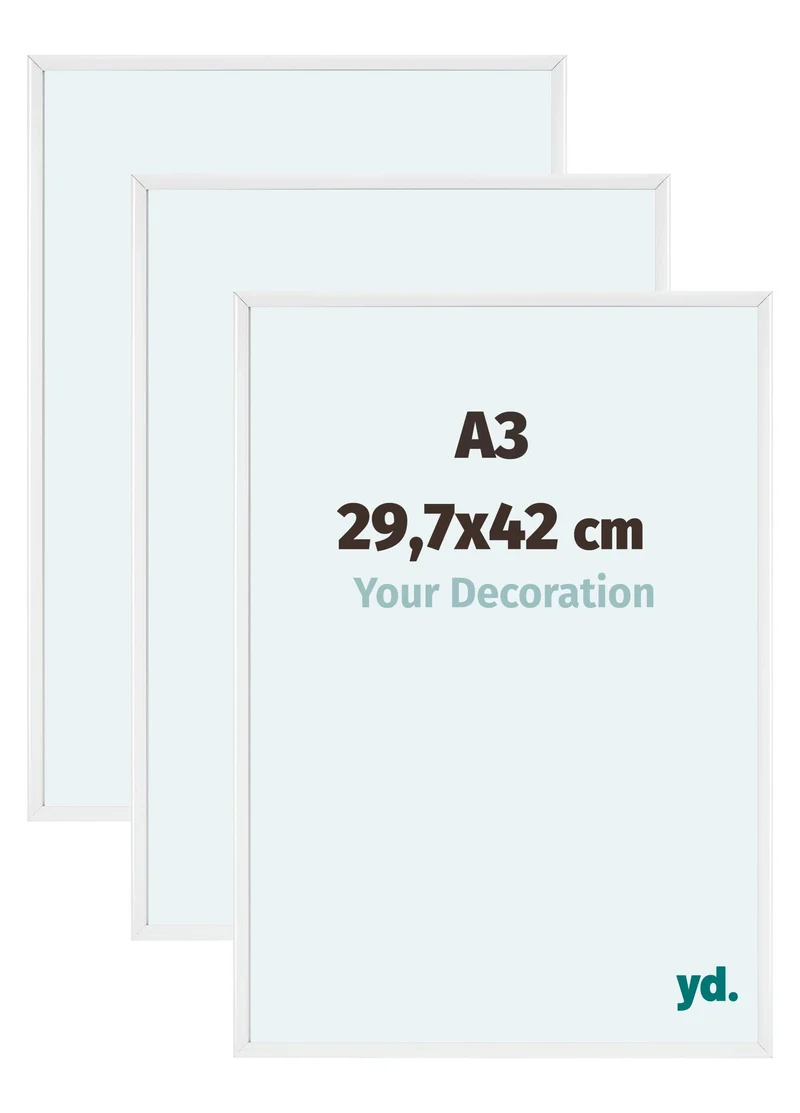 Bilderrahmen A3 - 29,7x42 cm - DIN A3 Weiss - 3 Stück - Aluminium - Aurora