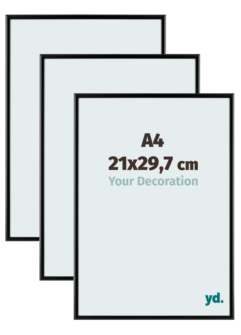 Bilderrahmen A4 - 21x29,7 cm - DIN A4 Schwarz - 3 Stück - Aluminium - Aurora