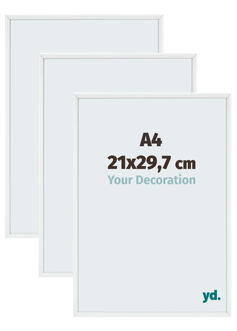 Bilderrahmen A4 - 21x29,7 cm - DIN A4 Weiss - 3 Stück - Aluminium - Aurora