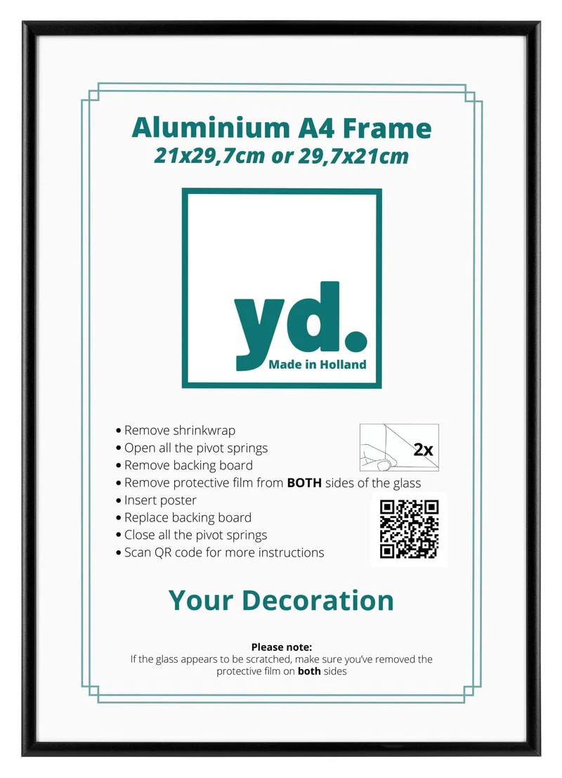Bilderrahmen A4 - 21x29,7 cm - DIN A4 Schwarz - 2 Stück - Aluminium - Aurora