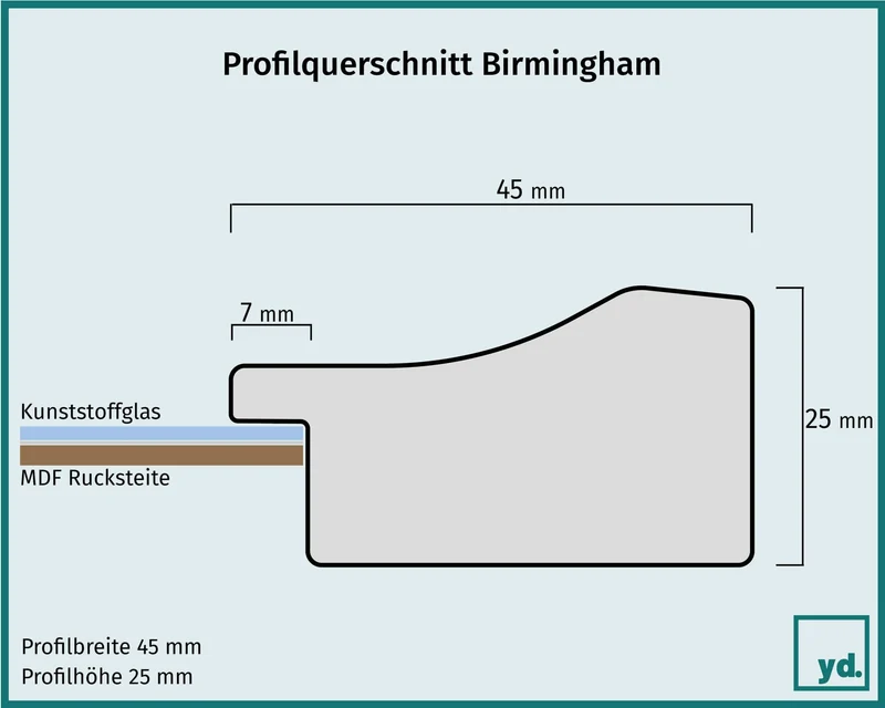 Bilderrahmen 25x25 cm - Schwarz Silber Poliert - Holz - Birmingham