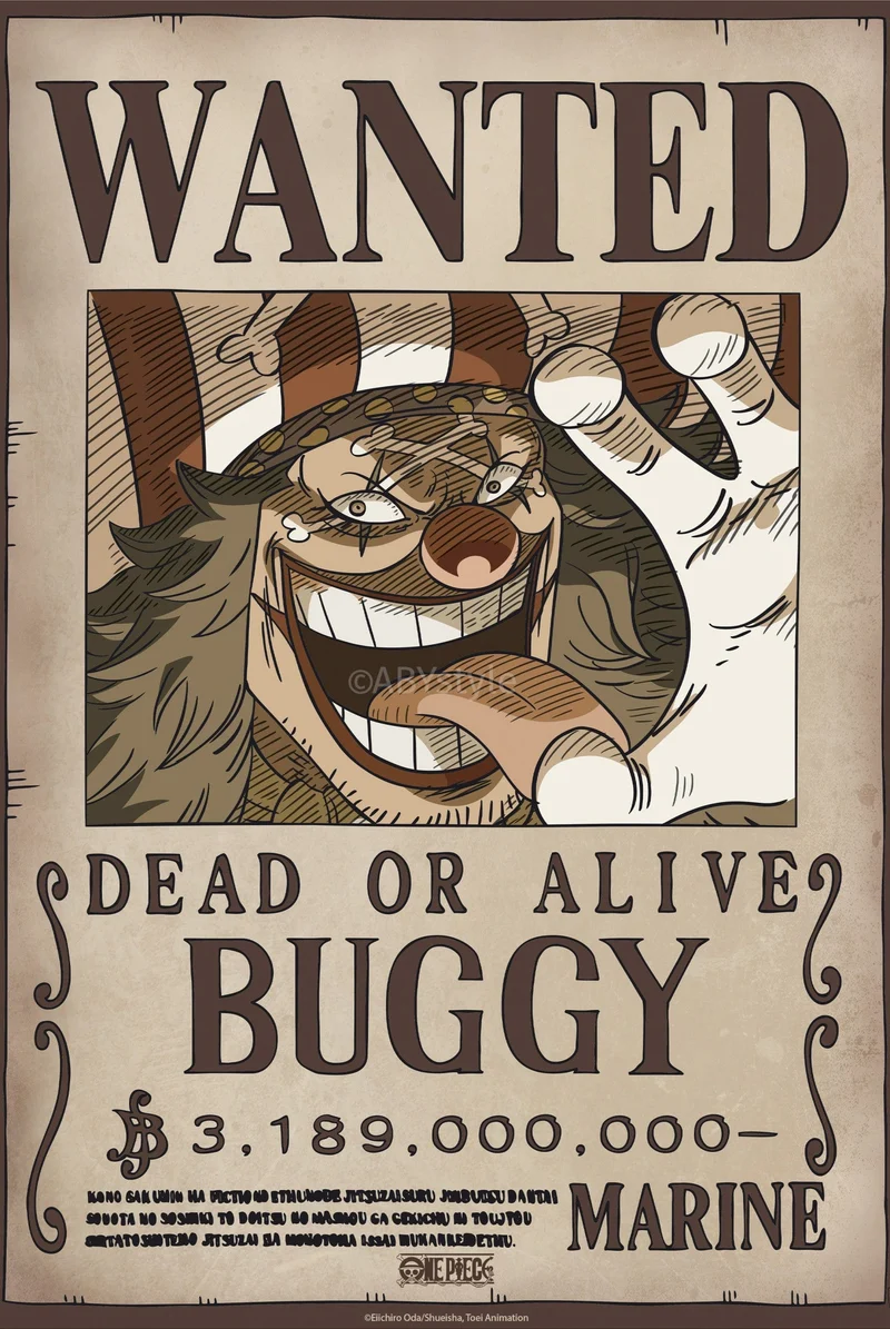 Poster One Piece - Wanted Buggy Wano 38x52cm