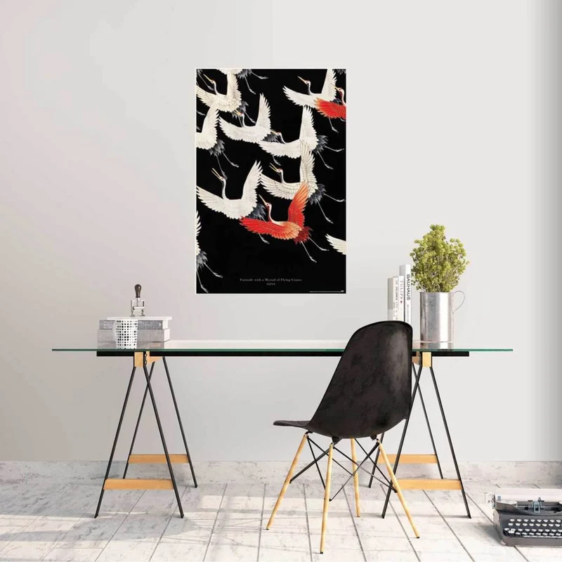 Poster Furisode With A Myriad Of Flying Cranes 61x91,5cm