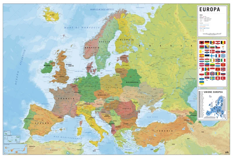 Poster Map of Europe - Physical Politic - Italienisch - 91,5x61cm