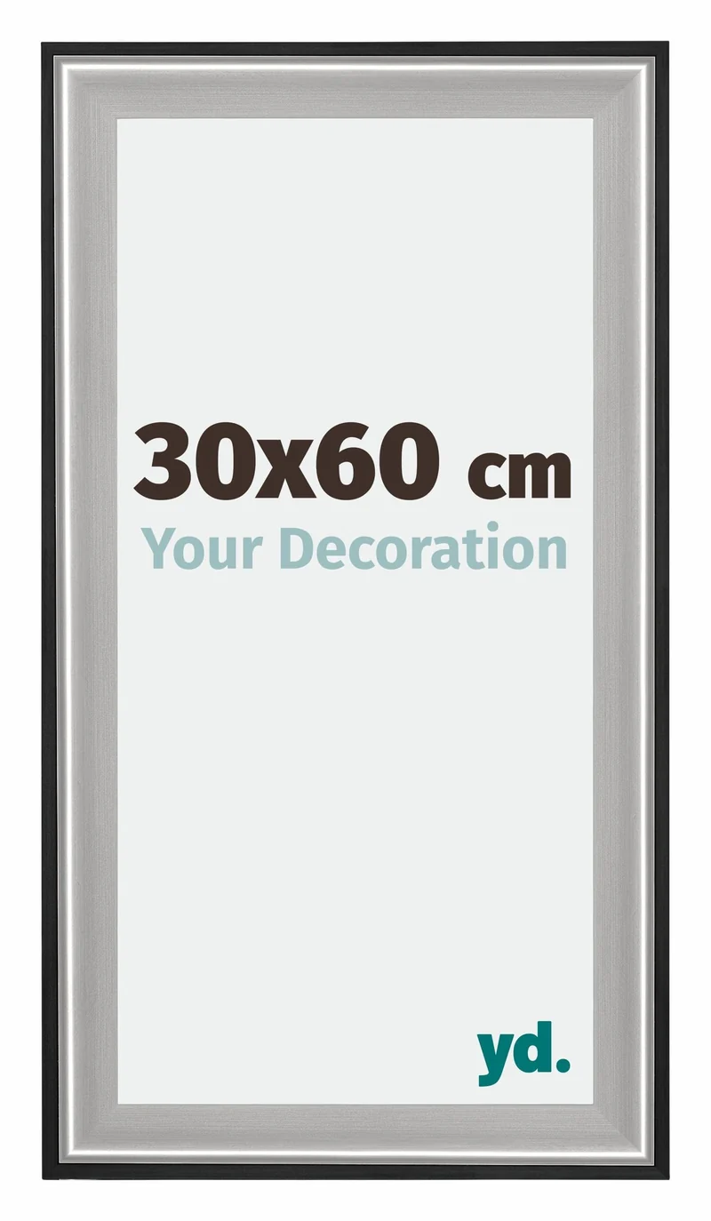 Bilderrahmen 30x60 cm - Schwarz Silber Poliert - Holz - Birmingham