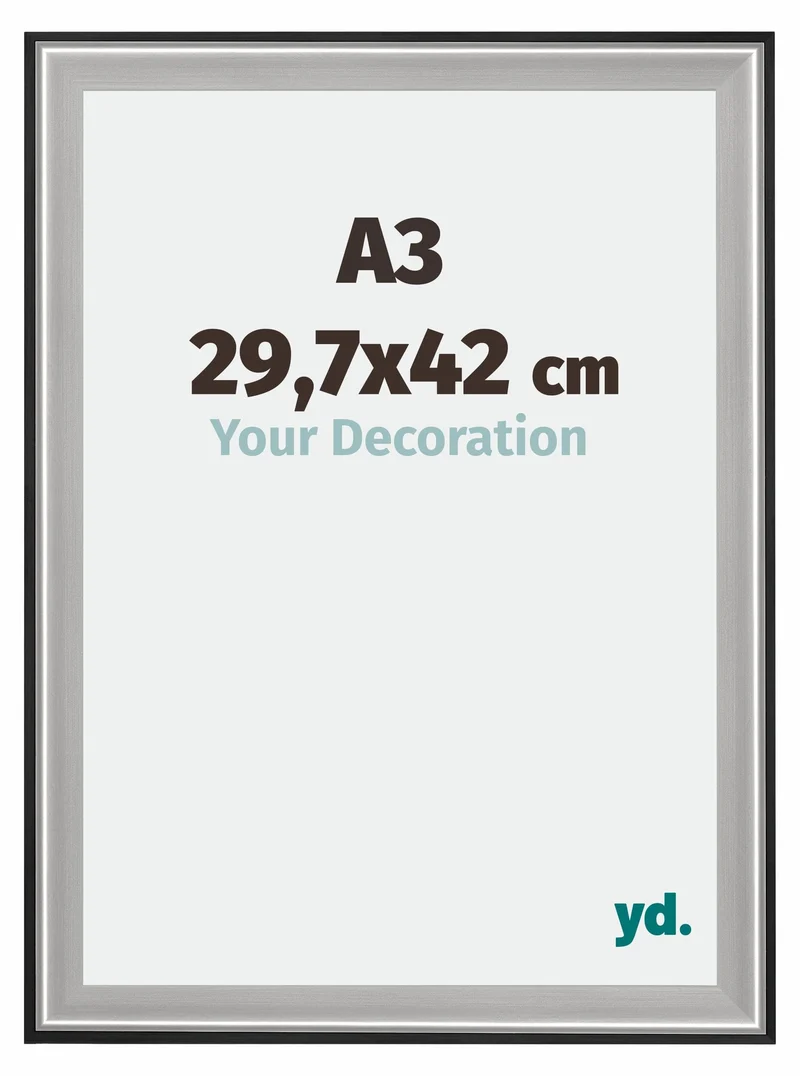 Bilderrahmen A3 - 29,7x42 cm - DIN A3 Schwarz Silber Poliert - Holz - Birmingham